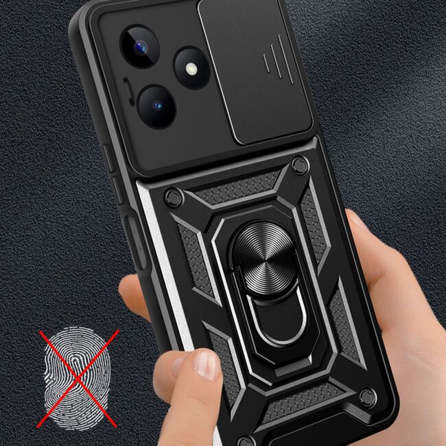 Husa pentru Realme C51 cu inel Ring Armor Kickstand Tough Rugged, negru