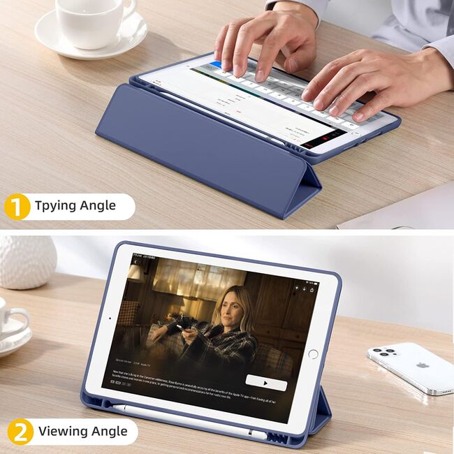 Husa iPad 10.2 inch 9/8/7 2021/2020/2019 cu suport Apple Pen si functie stand - emollient purple
