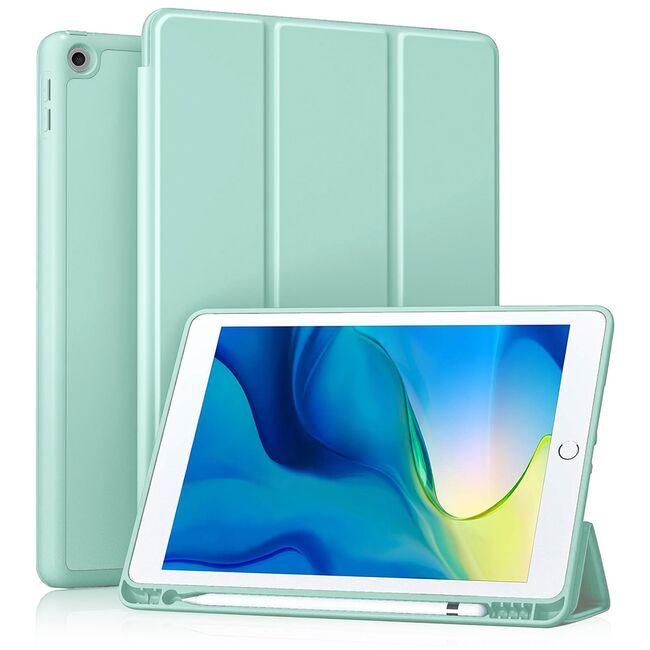 Husa iPad 10.2 inch 9/8/7 2021/2020/2019 cu suport Apple Pen si functie stand - light green