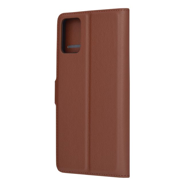 Husa pentru  Motorola Moto E22, E22i tip carte cu inchidere magnetica, compartimente pentru carduri si functie stand, maro