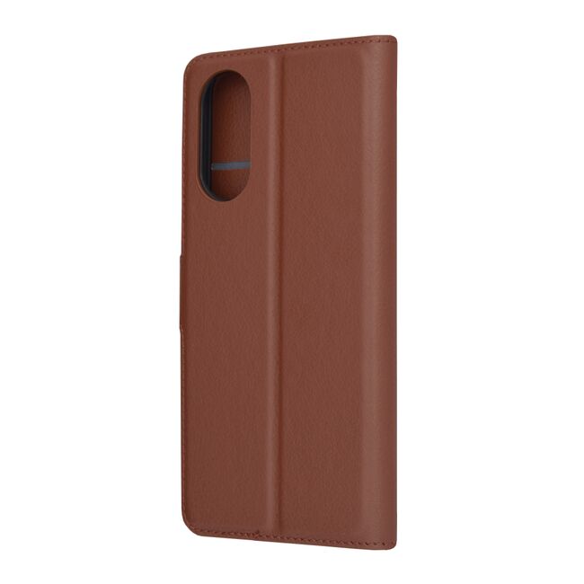 Husa pentru  Oppo A78 5G tip carte cu inchidere magnetica, compartimente pentru carduri si functie stand, maro