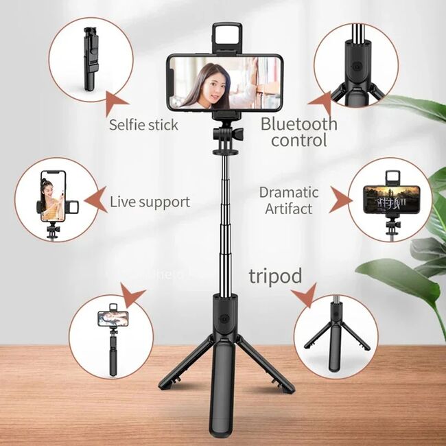 Selfie stick Bluetooth cu telecomanda si LED Techsuit S03-S