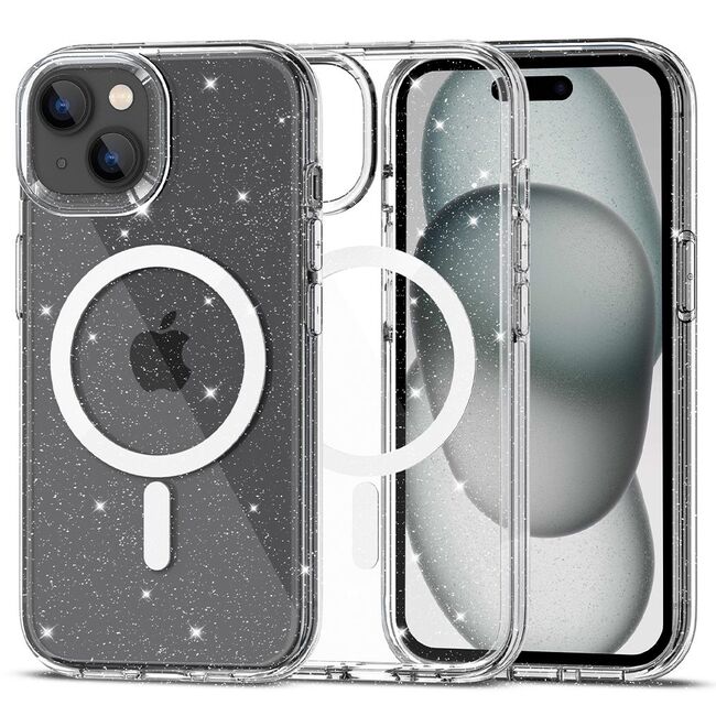 Husa sclipici iPhone 15 Sparkle Skin cu MagSafe, transparenta