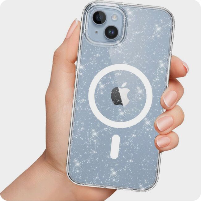 Husa sclipici iPhone 15 Sparkle Skin cu MagSafe, transparenta