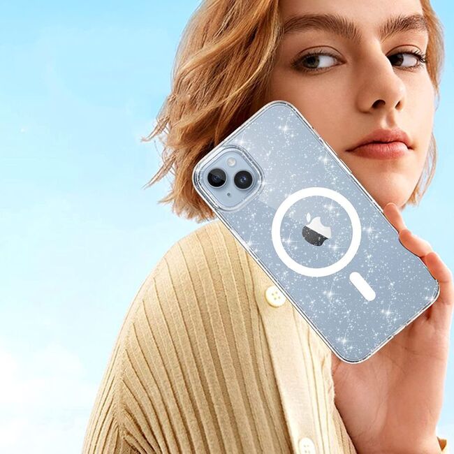 Husa sclipici iPhone 15 Pro Max Sparkle Skin cu MagSafe, transparenta