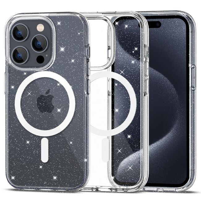 Husa sclipici iPhone 15 Pro Max Sparkle Skin cu MagSafe, transparenta