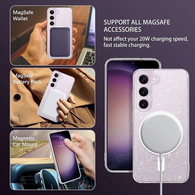 Husa sclipici Samsung Galaxy S23 Plus Sparkle Skin cu MagSafe, transparenta
