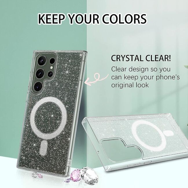 Husa sclipici Samsung Galaxy S23 Ultra Sparkle Skin cu MagSafe, transparenta