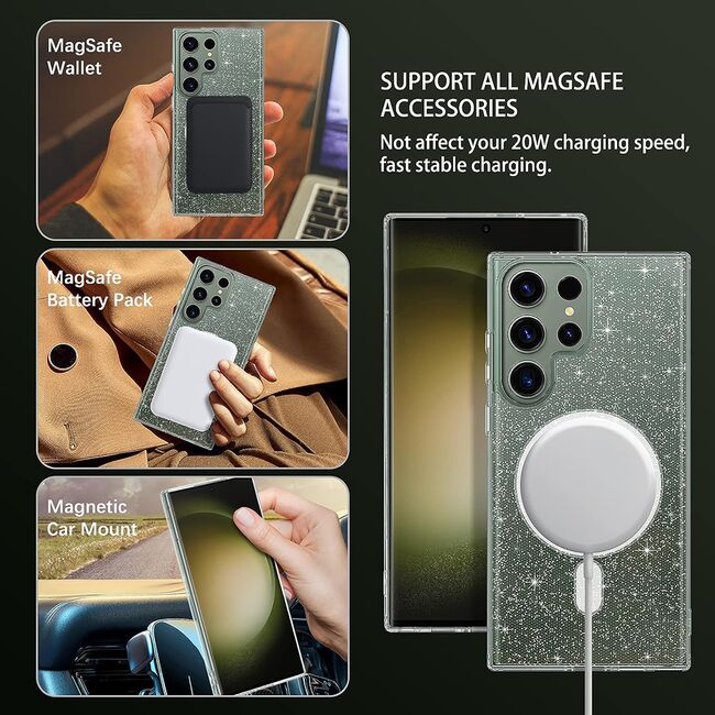Husa sclipici Samsung Galaxy S23 Ultra Sparkle Skin cu MagSafe, transparenta