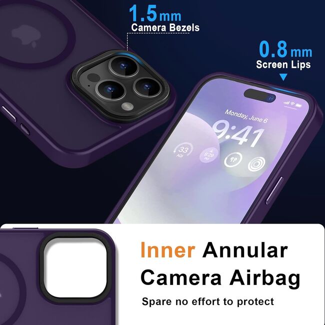 Husa pentru iPhone 15 Pro cu MagSafe, Ghost Series, translucent - mov inchis