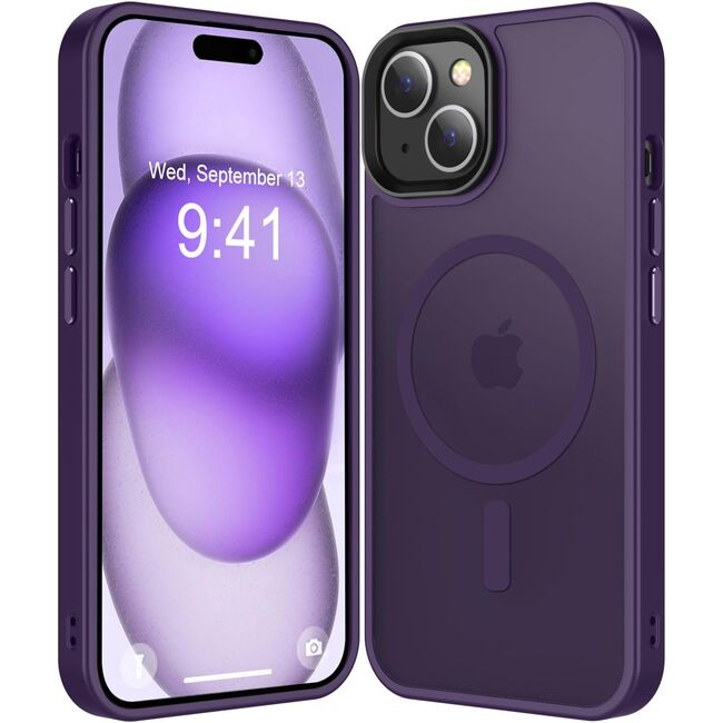 Husa pentru iPhone 15 Plus cu MagSafe, Ghost Series, translucent - mov inchis