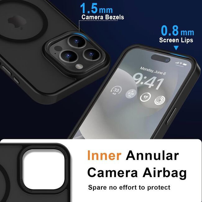 Husa pentru iPhone 15 Pro Max cu MagSafe, Ghost Series, translucent - negru