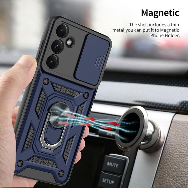 Husa pentru Samsung Galaxy A55 cu inel Ring Armor Kickstand Tough, protectie camera - blue