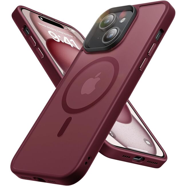 Husa pentru iPhone 15 cu MagSafe, Ghost Series, translucent - bordeaux