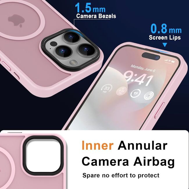 Husa pentru iPhone 15 Pro Max cu MagSafe, Ghost Series, translucent - roz