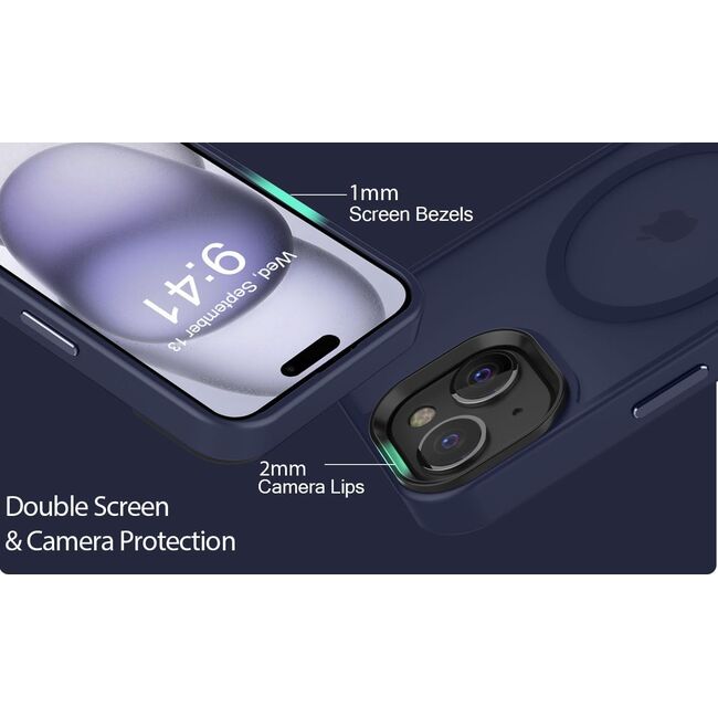Husa pentru iPhone 15 Plus cu MagSafe, Ghost Series, translucent - albastru