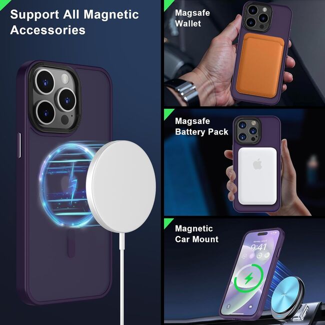 Husa pentru iPhone 15 Pro cu MagSafe, Ghost Series, translucent - mov inchis
