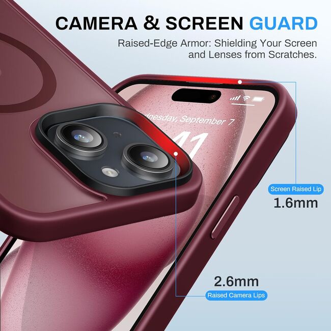 Husa pentru iPhone 15 cu MagSafe, Ghost Series, translucent - bordeaux