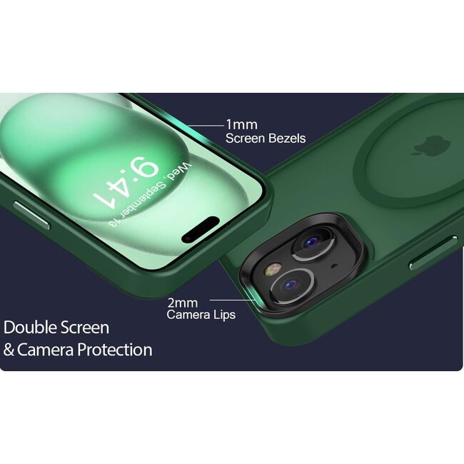 Husa pentru iPhone 15 cu MagSafe, Ghost Series, translucent - verde