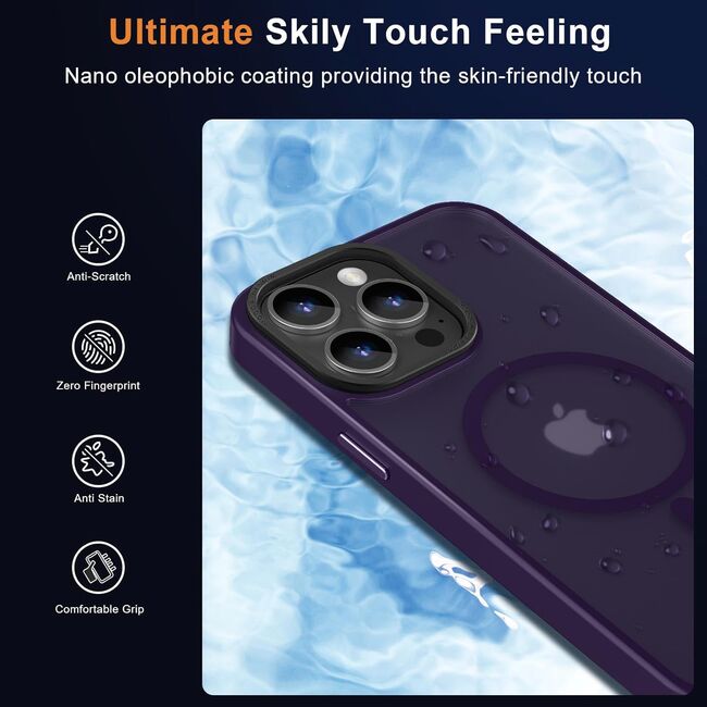 Husa pentru iPhone 15 Pro cu MagSafe, Ghost Series, translucent - mov inchis