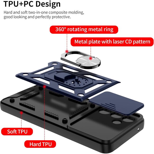Husa pentru Samsung Galaxy A55 cu inel Ring Armor Kickstand Tough, protectie camera - blue