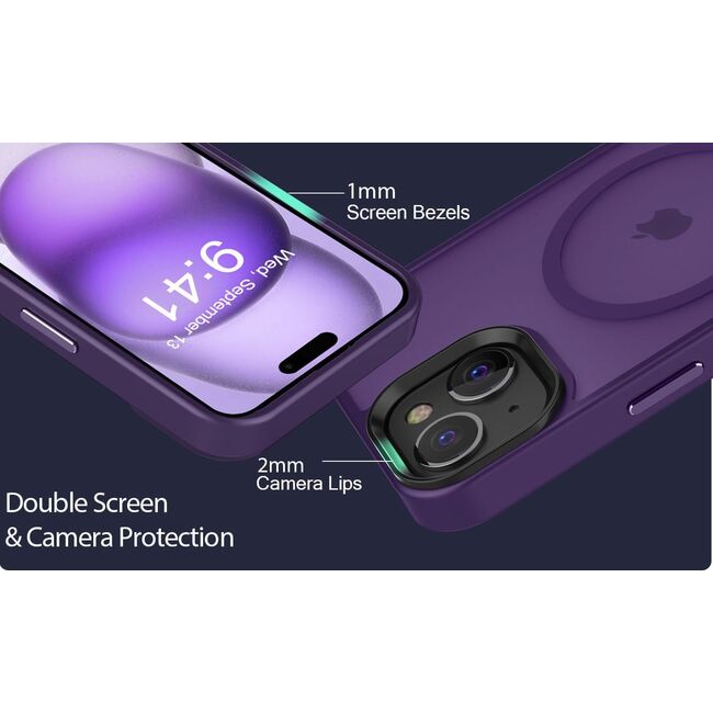 Husa pentru iPhone 15 Plus cu MagSafe, Ghost Series, translucent - mov inchis