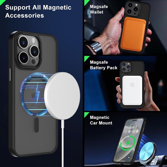 Husa pentru iPhone 15 Pro Max cu MagSafe, Ghost Series, translucent - negru