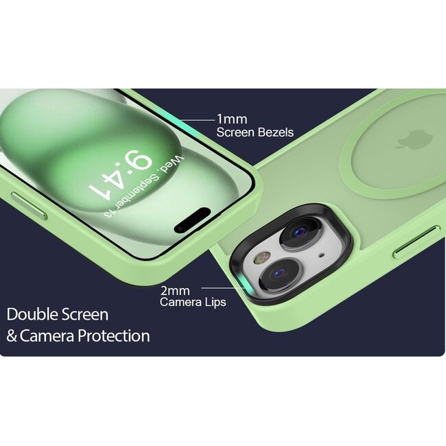 Husa pentru iPhone 15 Plus cu MagSafe, Ghost Series, translucent - verde deschis