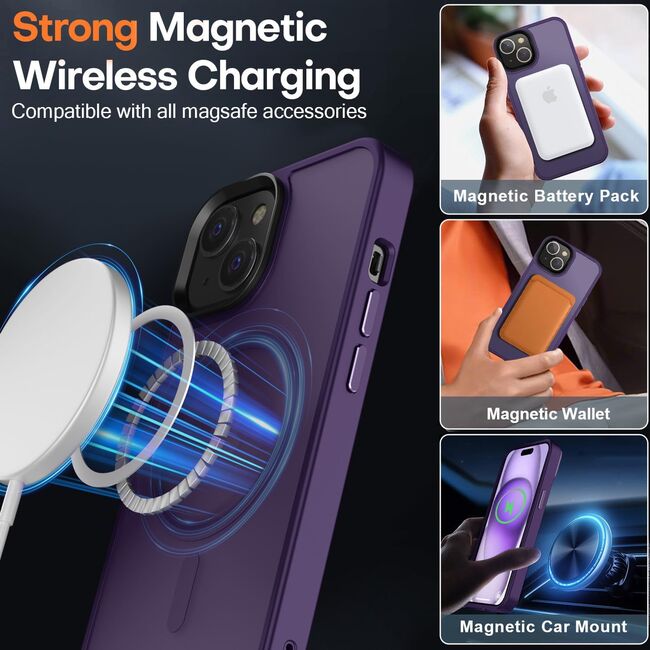 Husa pentru iPhone 15 Plus cu MagSafe, Ghost Series, translucent - mov inchis