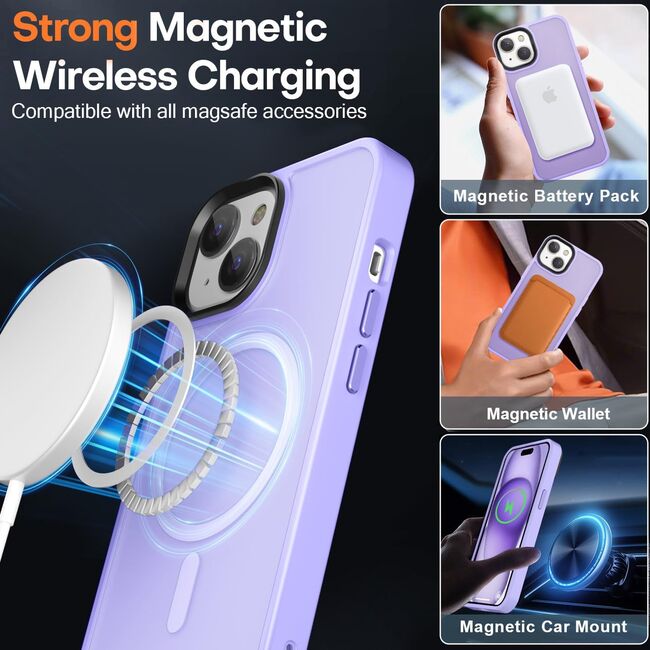 Husa pentru iPhone 15 Plus cu MagSafe, Ghost Series, translucent - mov