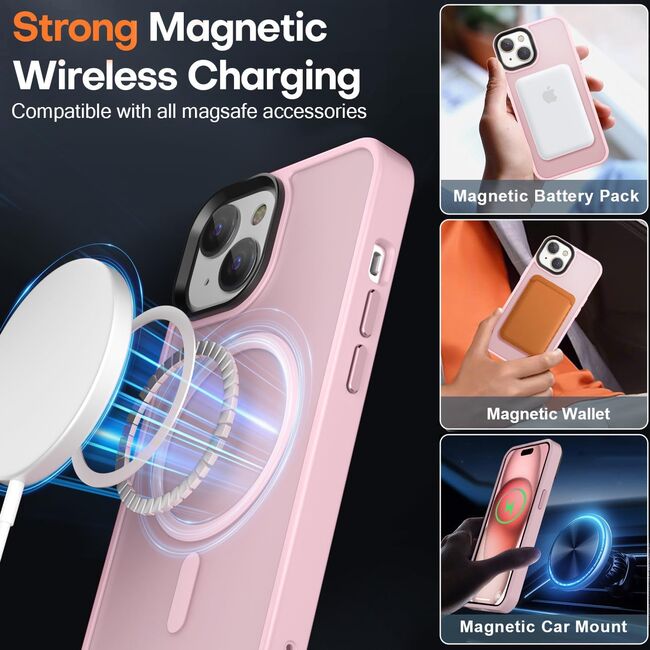 Husa pentru iPhone 15 cu MagSafe, Ghost Series, translucent - roz