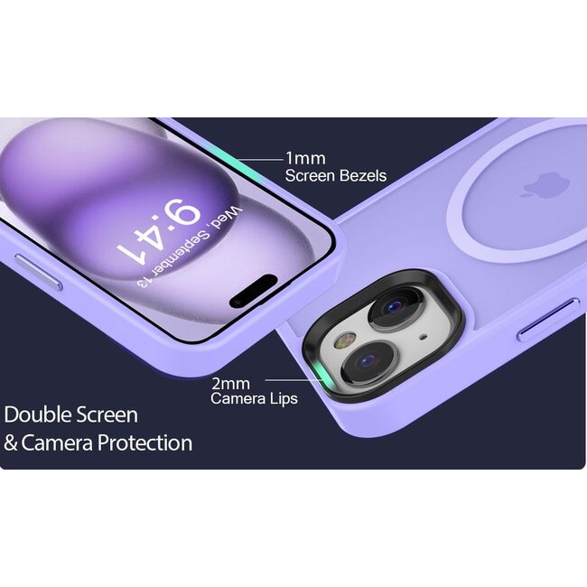 Husa pentru iPhone 15 Plus cu MagSafe, Ghost Series, translucent - mov
