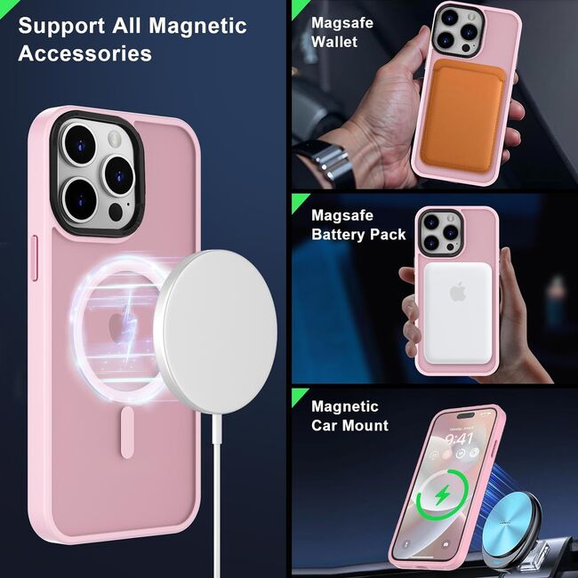 Husa pentru iPhone 15 Pro Max cu MagSafe, Ghost Series, translucent - roz