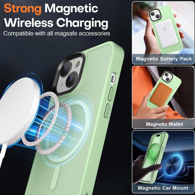 Husa pentru iPhone 15 Plus cu MagSafe, Ghost Series, translucent - verde deschis