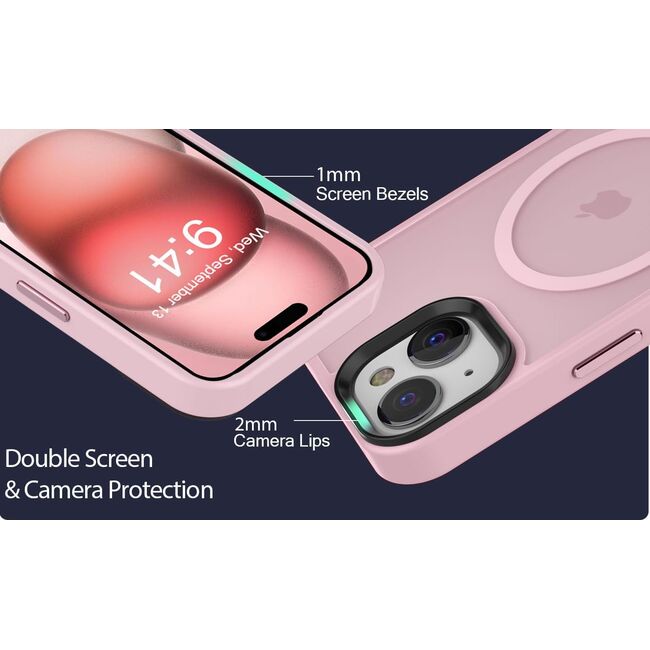 Husa pentru iPhone 15 Plus cu MagSafe, Ghost Series, translucent - roz