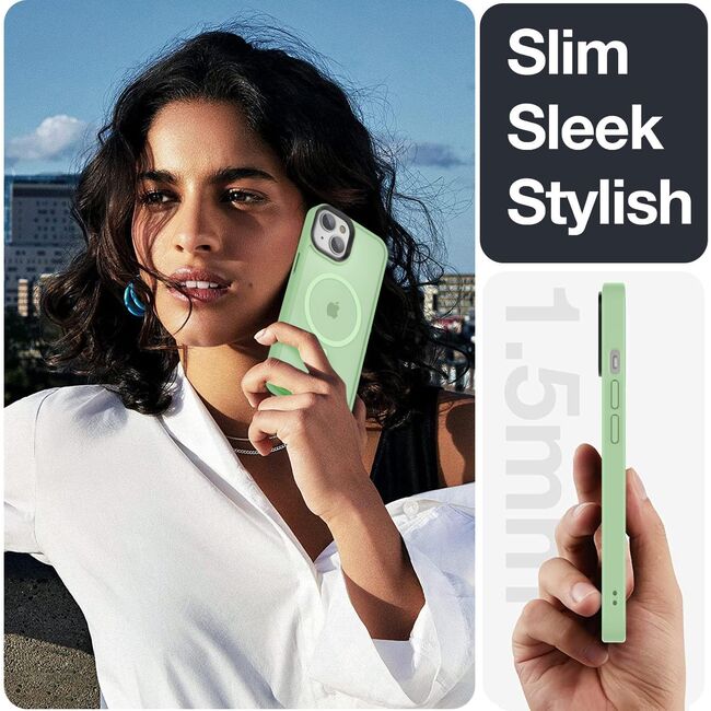Husa pentru iPhone 15 Plus cu MagSafe, Ghost Series, translucent - verde deschis