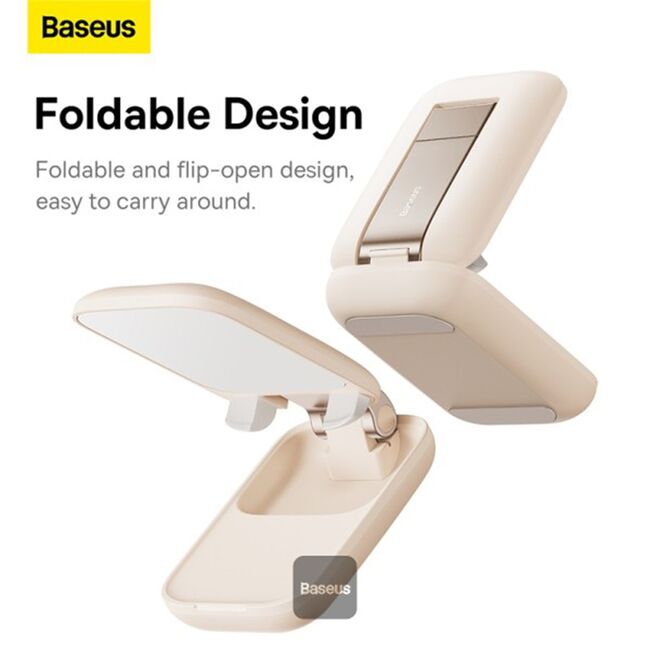 Suport telefon birou cu oglinda Baseus Seashell, bej, B10551501411-00