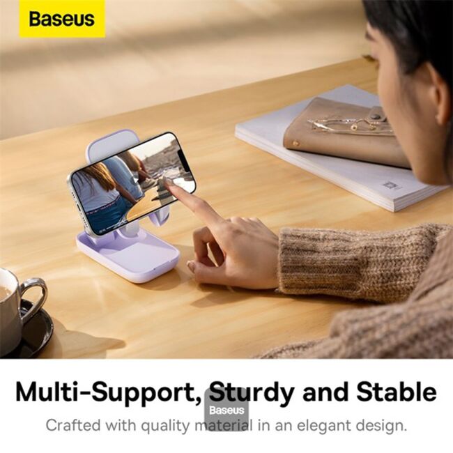 Suport telefon birou cu oglinda Baseus Seashell, mov, B10551501511-00