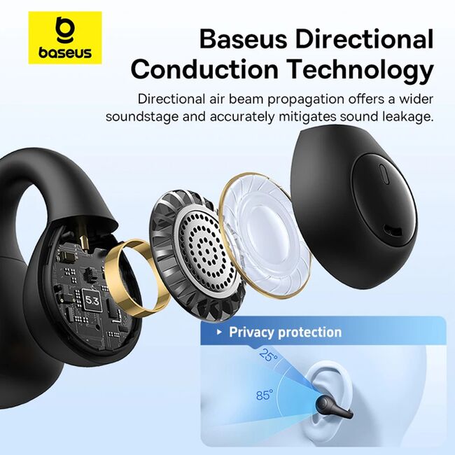 Casti sport open-ear Bluetooth, TWS Baseus AirGo AS01, alb