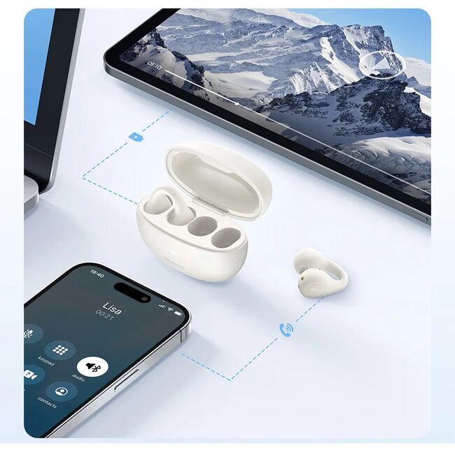 Casti sport open-ear Bluetooth, TWS Baseus AirGo AS01, alb