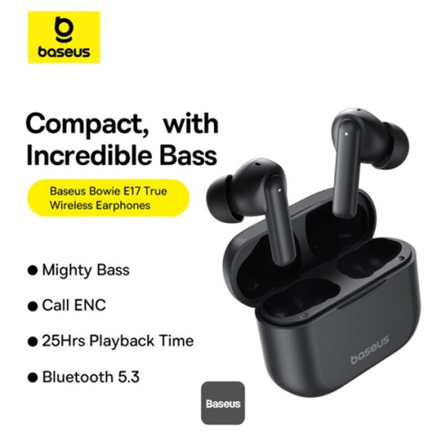 Casti cu bass profund in-ear Bluetooth Baseus Bowie E17, negru