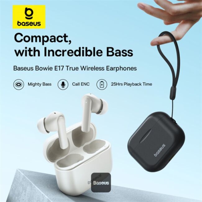 Casti cu bass profund in-ear Bluetooth Baseus Bowie E17, alb