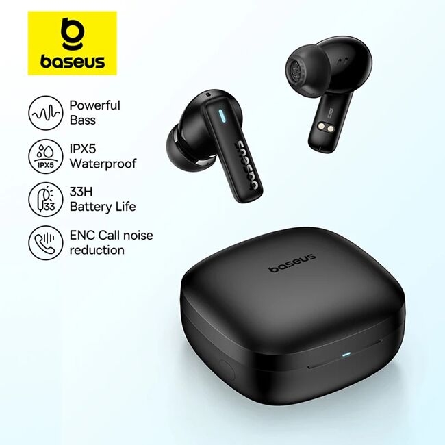 Casti wireless waterproof, TWS, in-ear Baseus Bowie E19, negru
