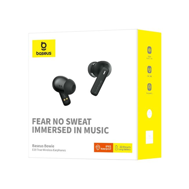 Casti wireless waterproof, TWS, in-ear Baseus Bowie E19, negru