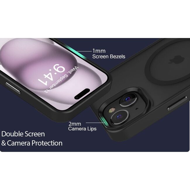 Husa pentru iPhone 15 Plus cu MagSafe, Ghost Series, translucent - negru
