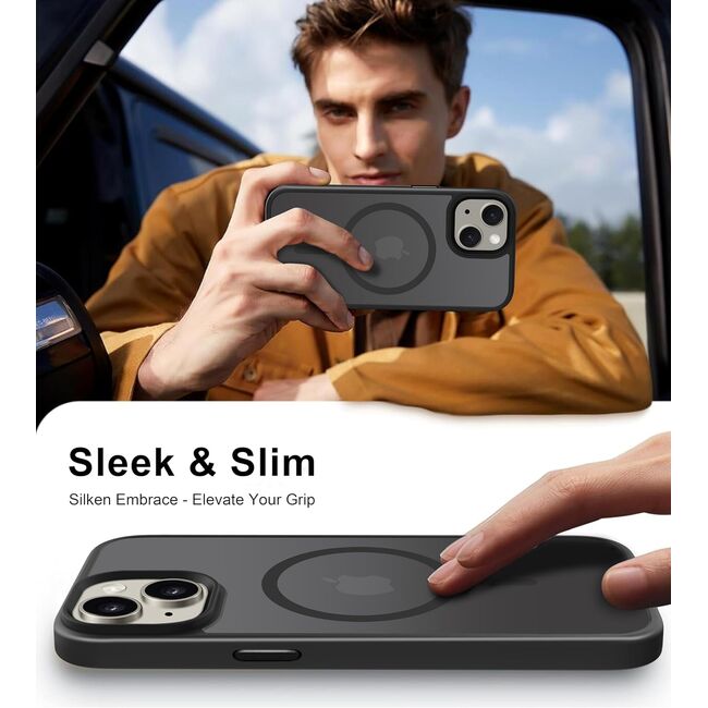Husa pentru iPhone 15 Plus cu MagSafe, Ghost Series, translucent - negru