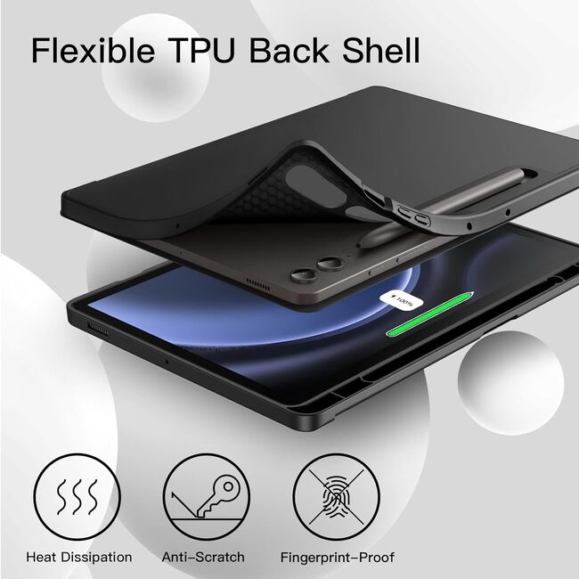 Husa pentru Samsung Galaxy Tab S9 Plus / S9 FE Plus, Tab S10 Plus 12.4 inch Soft Shell UltraSlim tip stand, functie sleep/wake-up si slot pentru S-Pen, negru