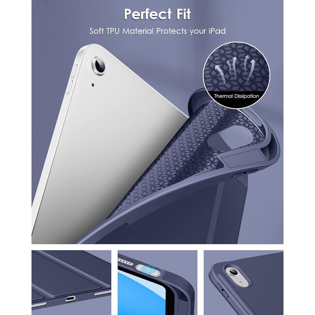 Husa pentru iPad 11 2025, ​iPad 10 2022 Soft Shell cu functie wake-up/sleep si compartiment pentru Apple Pen, tip stand, navy blue