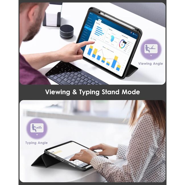 Husa pentru iPad 11 2025, ​iPad 10 2022 Soft Shell cu functie wake-up/sleep si compartiment pentru Apple Pen, tip stand, negru