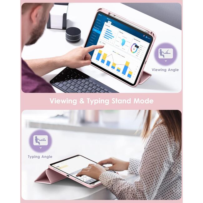 Husa pentru iPad 11 2025, iPad 10 2022 Soft Shell cu functie wake-up/sleep si compartiment pentru Apple Pen, tip stand, roz